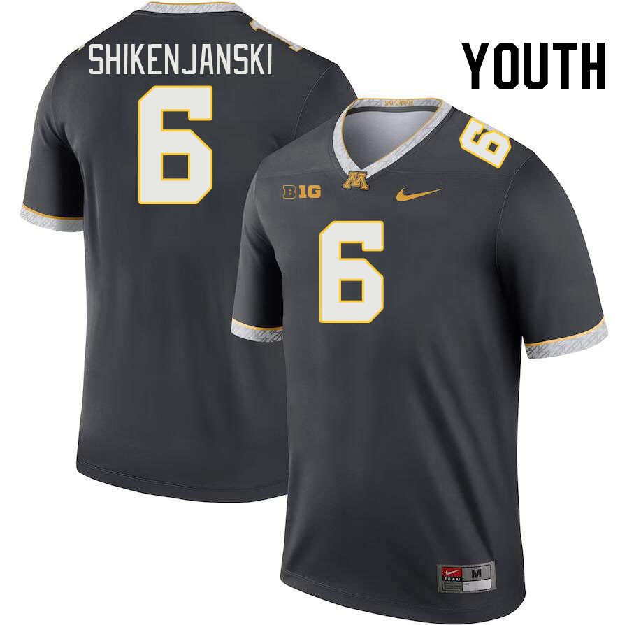 Youth #6 Max Shikenjanski Minnesota Golden Gophers College Football Jerseys Stitched-Charcoal